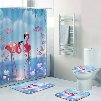 

Nordic simple flamingo printed shower curtain can be equipped with the same bathroom floor mats