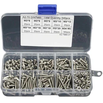 

340 Pcs M3 Cross Headphone Bolt Nut 304 Stainless Steel Cap Screw Kit Fastener Matching