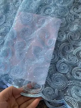

Blue LACE Green African Cord Lace Fabric Top Quality With Gold Line Eyelet Water Soluble Nigerian Guipure Cord Lace For Wedding