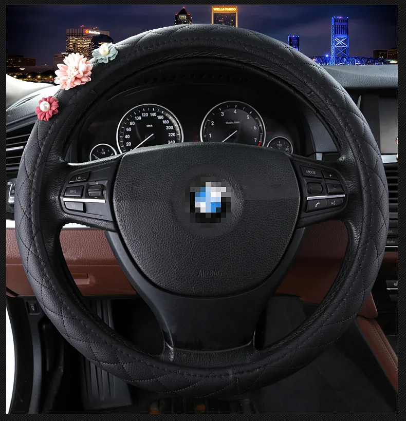 Стиль цветы все кожаные чехлы для рулевого колеса автомобиля мультфильм милый поглощающий пот автомобильный захват крышки производители