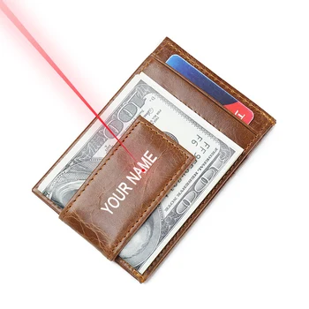 

Free Engraving Name Magnetic Money Clip Front Pocket Wallet Slim Genuine Leather Blocking Strong Magnet thin Wallets and Purse
