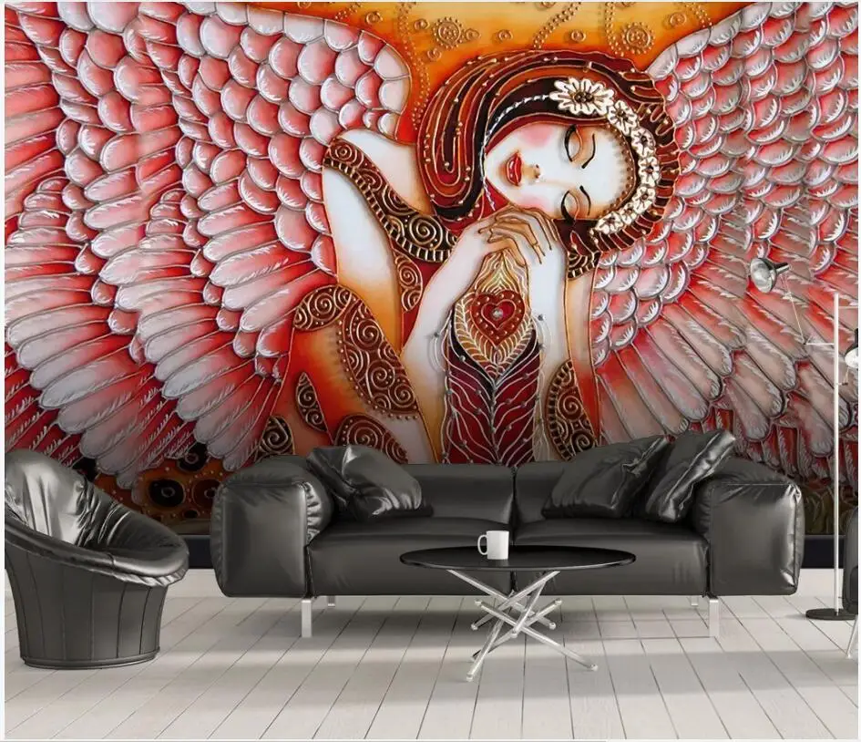 

WDBH Custom photo 3d wallpaper Modern minimalist embossed angel wings beauty character 3d wall murals wallpaper for wall 3 d