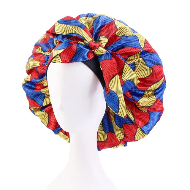 Extra Large African Pattern Print Satin Bonnet Women Night Sleep Cap Adjustable Wide Band Elastic Head Wrap Hair Bonnet Hat style5