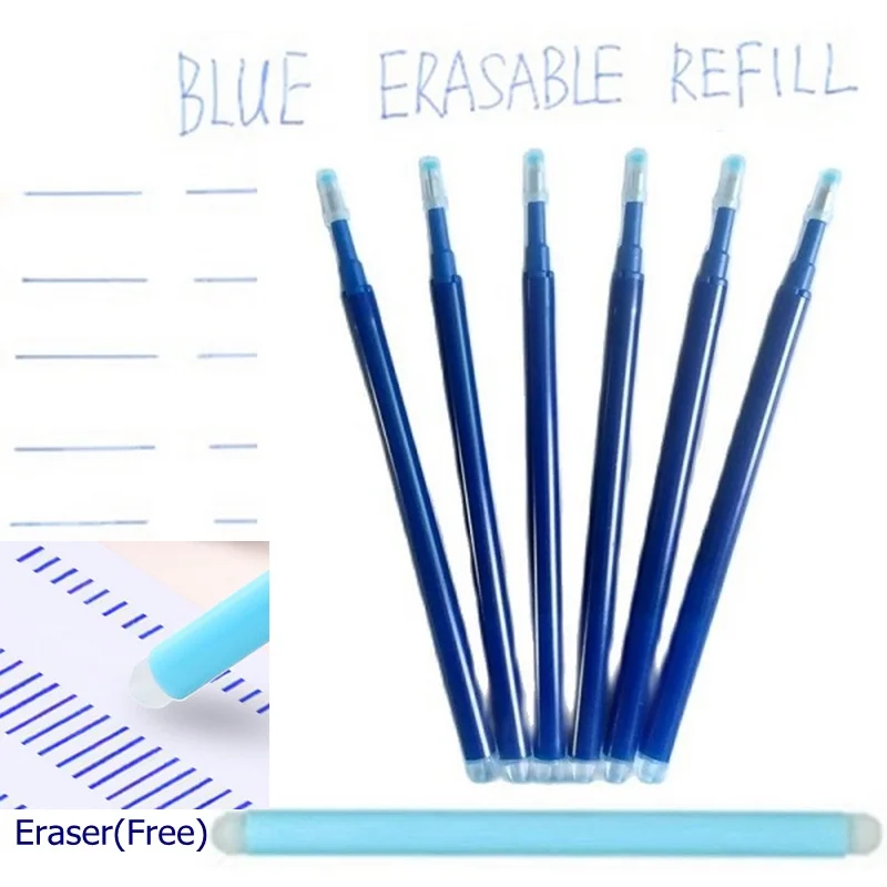 6PCS Blue Erasable Pen Refill 0.7mm Erasable Gel Pen Erasable Refill Stationery Pen Multicolor Friction Pen For School Writing