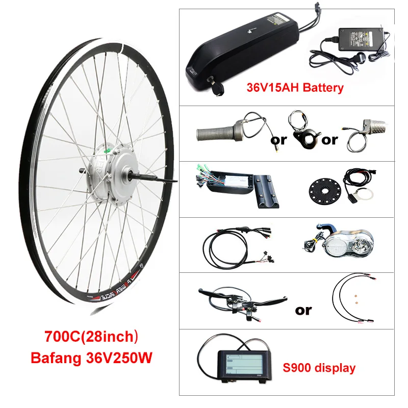 BAFANG 36V 250W мотор колесный электрический велосипед комплект с батареей 8FUN концентратор мотор e велосипед электрический велосипед конверсионный комплект - Цвет: 700C 36V15AH S900