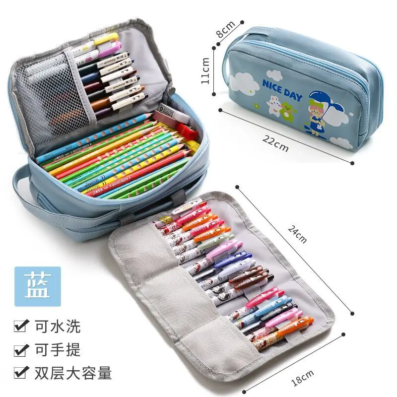 Jingyuu Trousse Bleu Sac de Stylo à Crayon Accessoires de Bureau Papeterie Fournitures Scolaires 