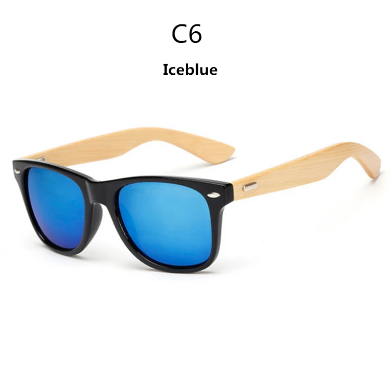 Новые деревянные бамбуковые солнцезащитные очки женские фирменные дизайнерские мужские настоящий Деревянный Руки Солнцезащитные очки зеркальные линзы Gafas de sol UV400 - Цвет линз: Iceblue