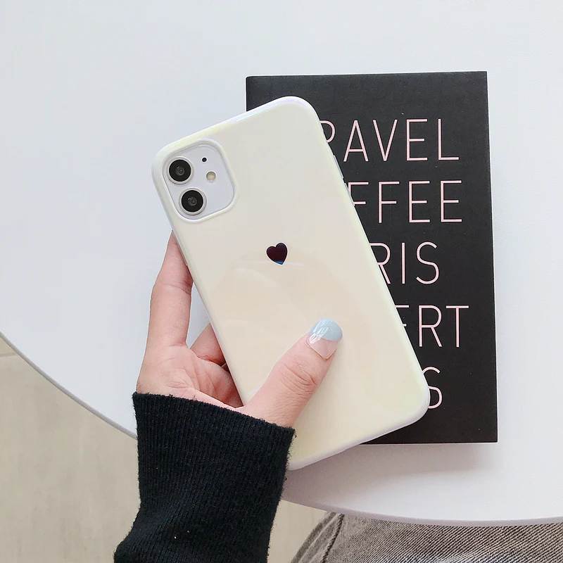 Чехол для iphone 11 11Pro Max мягкий силиконовый зеркальный чехол Blue ray Laser Love Heart X XR XS 6 6s 7 8
