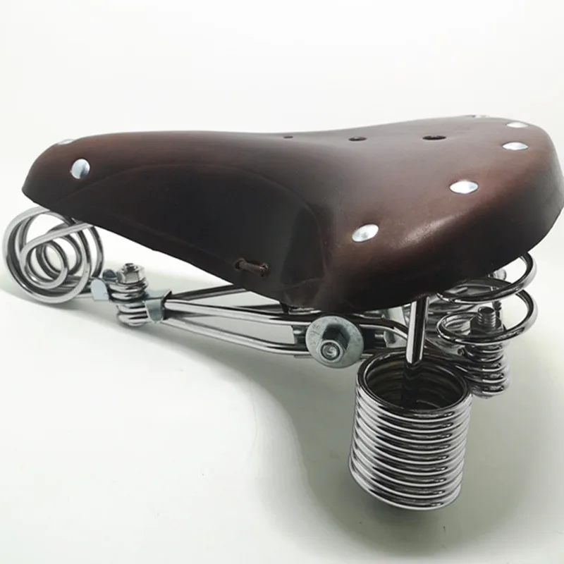 Велосипедное седло из натуральной кожи, весеннее седло, старый стиль, уличные аксессуары для верховой езды, несколько стилей - Цвет: G46 Chocolate