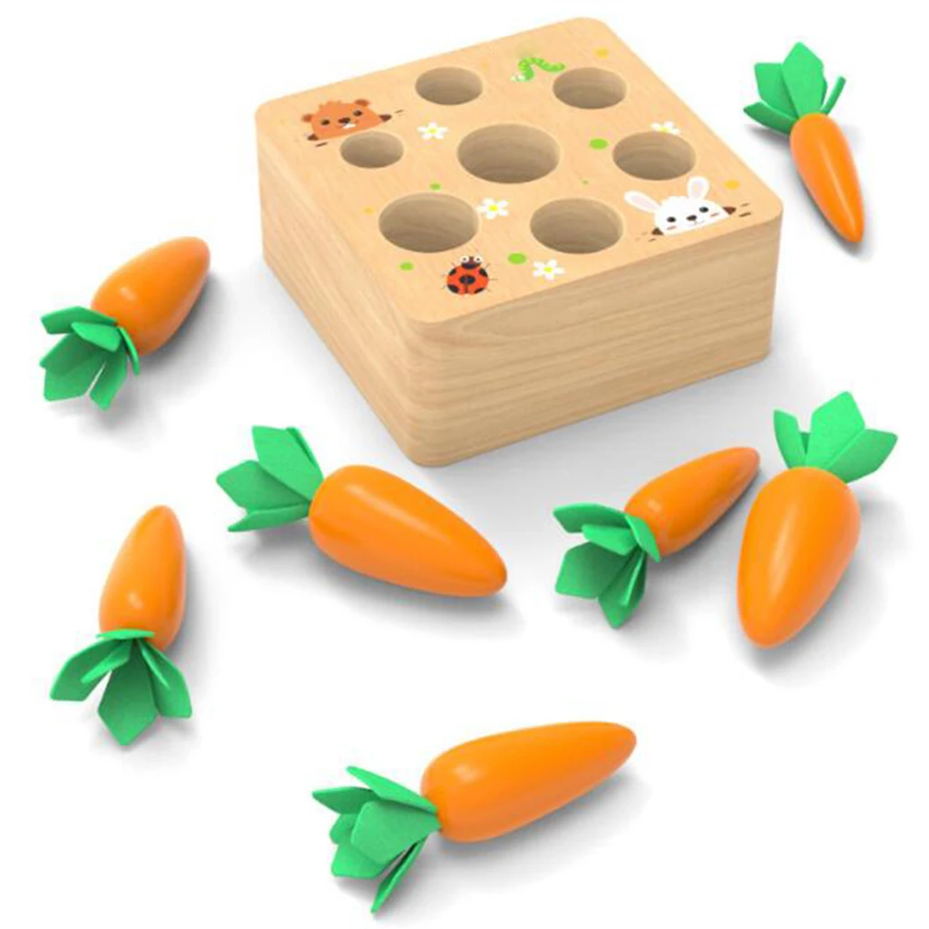 Wooden Shape Size Sorting Toy for Kids Babies Carrots Stacking Board Develop Fine Motor Skills & Logic