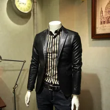 Умный Повседневный весенний мужской блейзер из искусственной кожи на одной пуговице с отворотом, приталенная официальная одежда с длинным рукавом, мужские пальто из искусственной кожи размера плюс