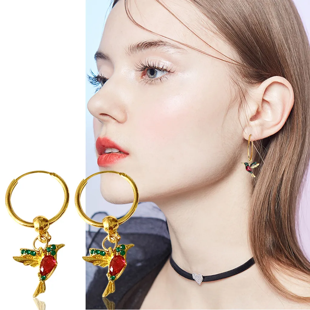 Women's Earrings Pendientes Fashionable Wing Spreading Zircon Hummingbird Long Pendant Earchain Lady Jewelry серьги | Украшения и