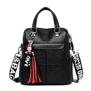 

Multifunctional Shoulder Bag Backpack Female 2020 Women'S Leather Bags Backpacks Small Women Black Bag-Backpack