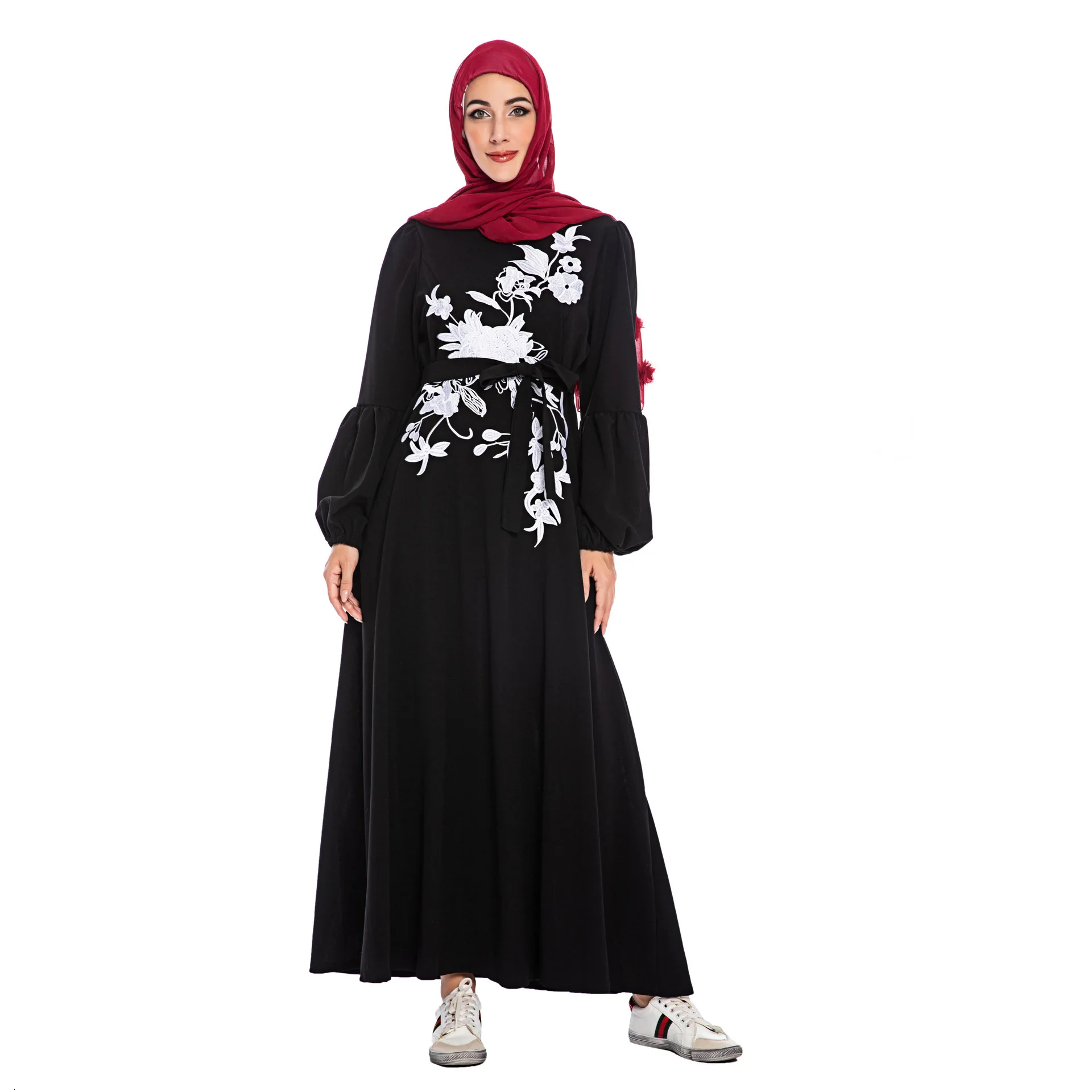 Elegnat мусульманская вышивка abaya Макси длинное платье, Роба платья кимоно Рамадан Eid Исламская, молитвенная Tesettur Elbise поклонение услуги - Цвет: black
