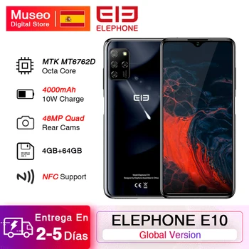 Перейти на Алиэкспресс и купить ELEPHONE E10 восьмиядерный смартфон 4 Гб 64 Гб 6,5 дюймЭкран Quad Камера 48MP Основная камера Android 10 NFC сбоку отпечатков пальцев мобильный телефон