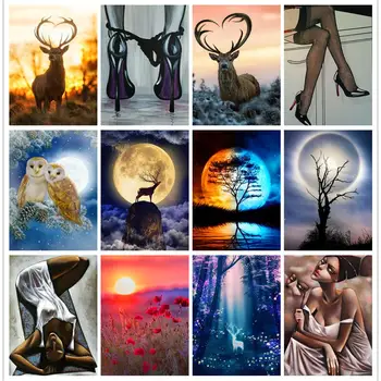 

Square Full Diamond 5D Diamond Painting Artistic Figure Moon Deer DIY Diamond Embroidery Kit Decorative Ornament