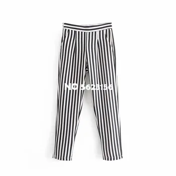 

French Striped High Waist Casual Pants Office Lady Regular Pockets Ankle-Length Pants New Spring and Summer Trousers Women