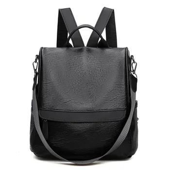 

2020 new solid color casual simple backpack pu soft face anti-theft double back fashion ladies backpack