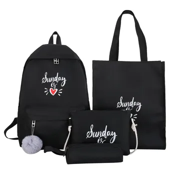 

Maison Fabre 4Pcs Backpack female Nylon School Backpack Student bag Hairball Shoulder bag School Backpacks Pen Bags Dropshipping