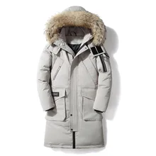 Зимний стиль большой меховой воротник пуховик мужской средней длины Толстая теплая куртка Молодежная холодная защитная одежда натуральная