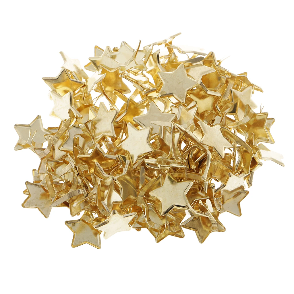 100Pcs Metal Star Head Brads Paper Fasteners for Scrapbooking Gold 14mm