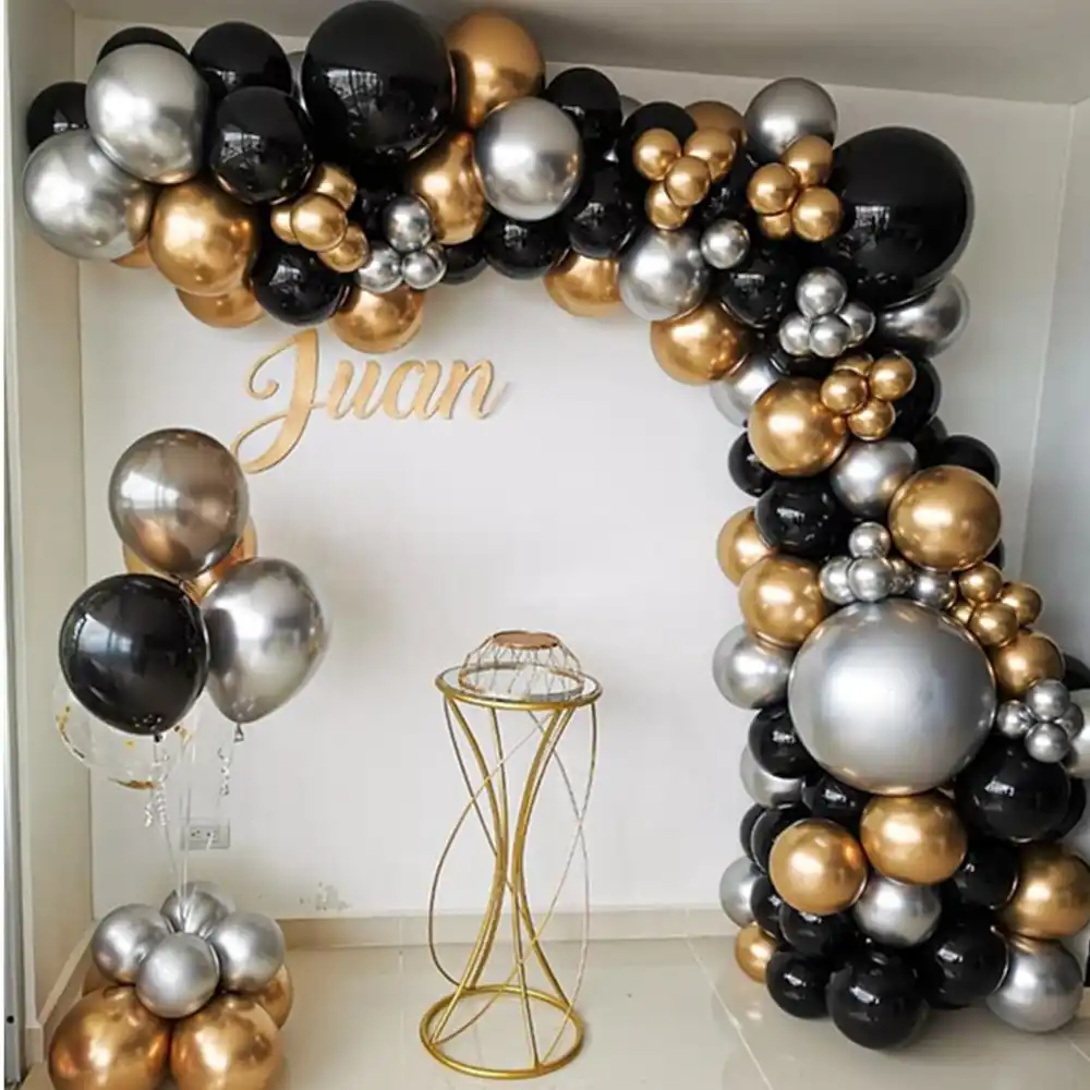 141pcs Chrome Purple Gold Balloons Garland Black Maca Purple Latex