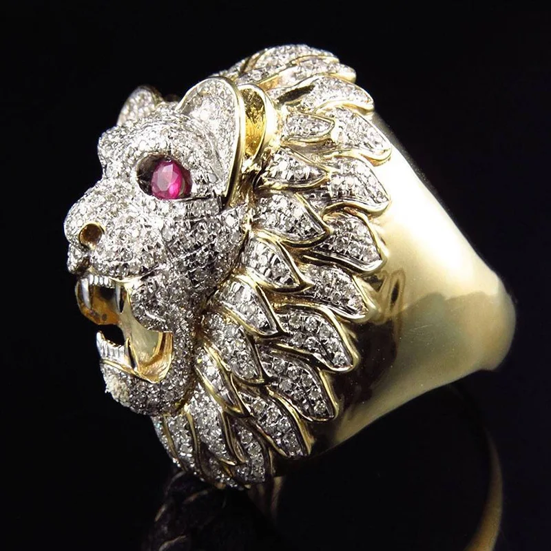 Men's Vintage Heavy 14k Yellow Gold .17ctw Red Ruby & Diamond Eyes Textured  3D Lion Head Ring - Etsy