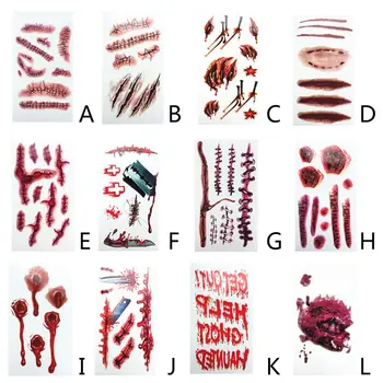 

10 Sheets Halloween Waterproof Temporary Tattoo Sticker Horror Realistic Fake Bloody Wound Stitch Scar Scab Cosplay Makeup Props