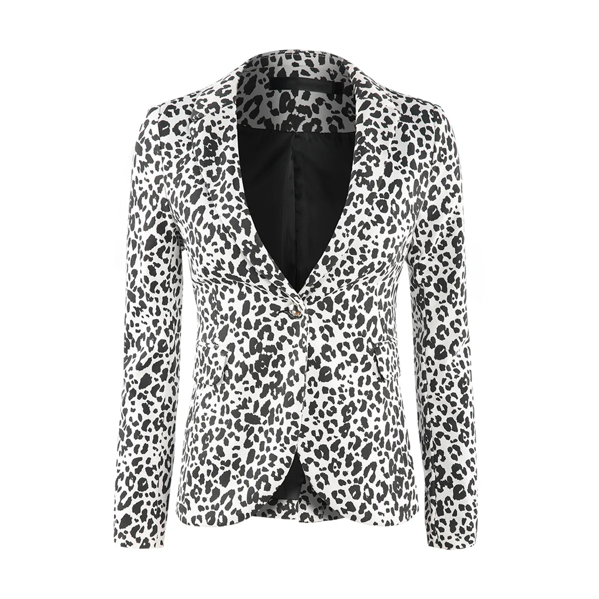 

Fashion Soft Leopard Print Suit Casual Woman Suit Double Flip Front Bag Back Slit 2019 Leopard Women Jackets and Coats Suit