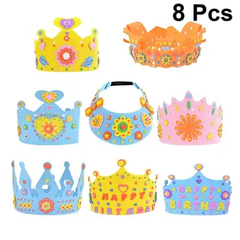 

8pcs Kids DIY Birthday Hats Cute Crown DIY Birthday Cap Party Hat Decorations DIY Material for Child(Random Pattern)