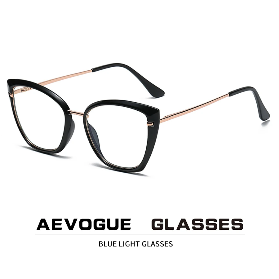 

AEVOGUE Anti-Blue Glasses Computer Mirror Metal Retro Glasses Frame Fashion Cat Eye Glasses AE1037