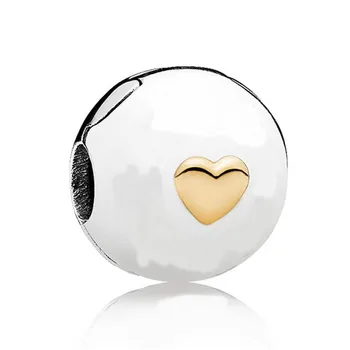 

Bead Charm Gold Color Two-tone Insignia Heart Clip Lock Stopper Beads Fit 925 Sterling Silver Charm Bracelet Diy Jewelry