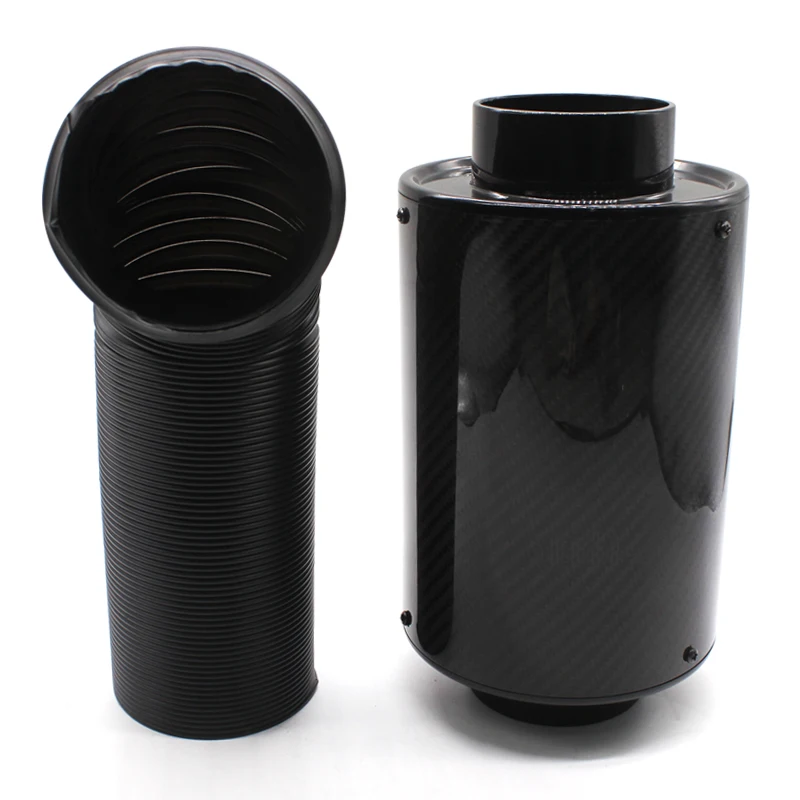 1 Set Universal Car 3 inch Carbon Fibre Cold Air Filter Feed Enclosed Air Intake Induction Pipe Hose Kit Bellows Intake Hose (7)