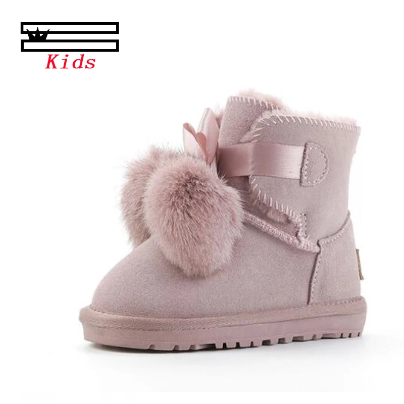 SHUANGGUN New Children Boots For Girls Kids Snow Boots Genuine Sheepskin Leather Natural Fur Warm Winter Shoes#K001