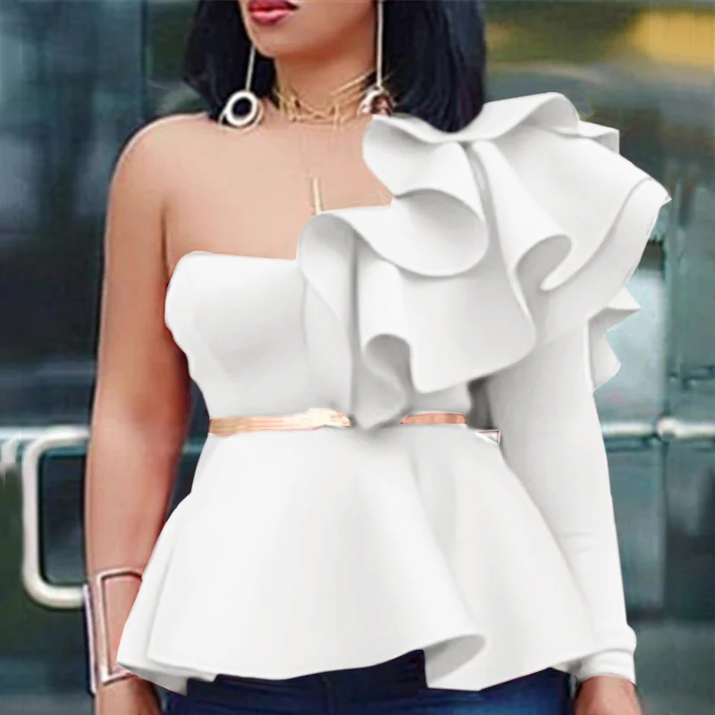 Elegante Top con volantes de las mujeres un hombro blusa 2021 VONDA Casual de manga de fiesta de encaje blusa Vintage Blusas - AliExpress Ropa mujer