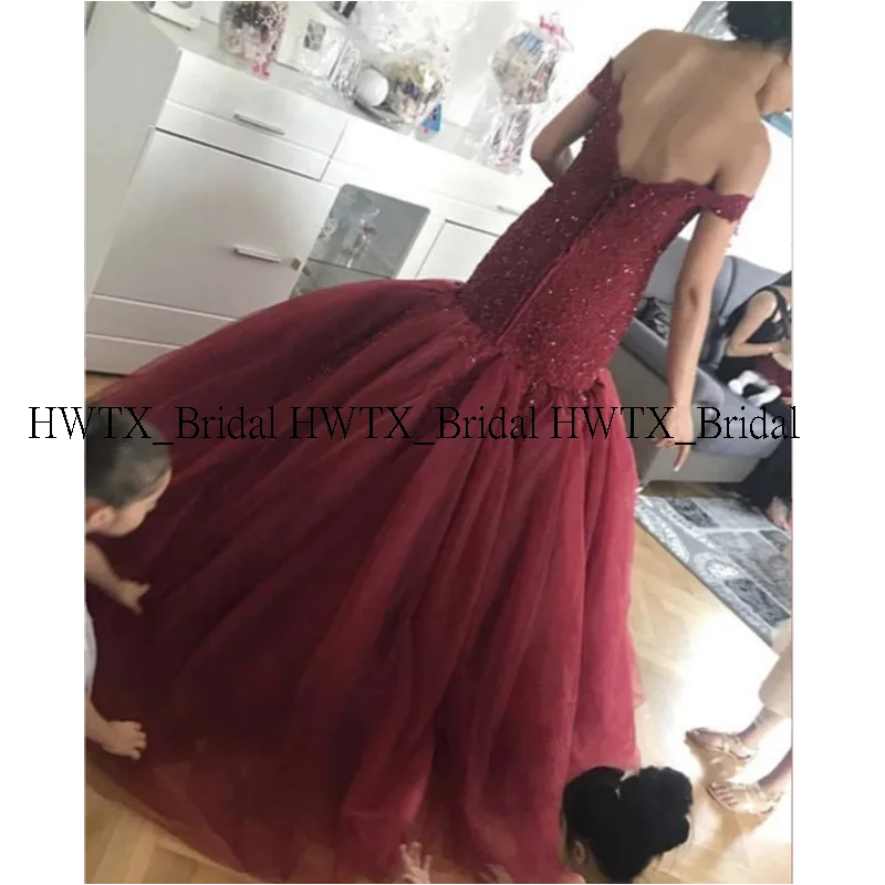 HWTX_Bridal бургундское вечернее платье русалки с пышной юбкой с рукавами-крылышками и кружевной аппликацией с открытыми плечами и открытой спиной