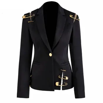 

Elegant Women's Blazer Notched Hollow Out Patchwork Lace Up Long Sleeve Slim Blazer Female 2020 Fashion New