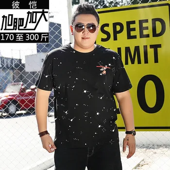 

Big Size Short Sleeve T Shirt Men's Wear Printing Fat Loose Super Fat Zi Plus Fat Plus Size Round Neck Youth T