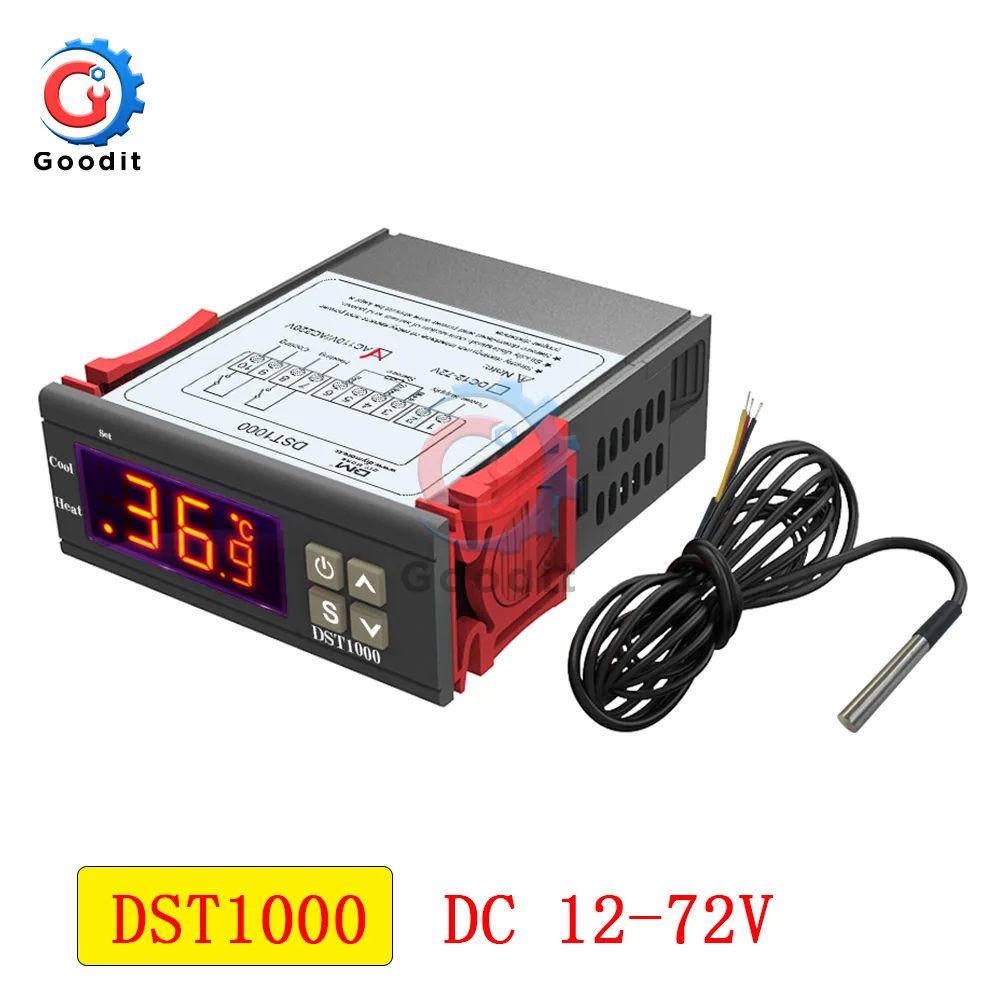 СВЕТОДИОДНЫЙ цифровой регулятор температуры DC 12V 24V AC 110V 220V терморегулятор управления термостатом W/нагреватель и кулер датчик - Цвет: DST1000 DC 12-72V