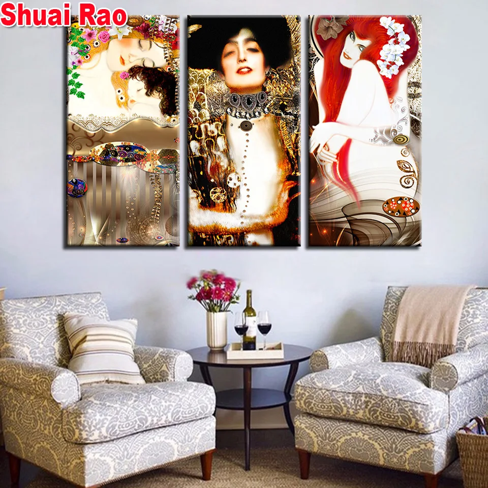 Полный квадратный Круглый Алмазный рисунок Gustav Klimt Mother Love 3 шт. 5d алмазная вышивка