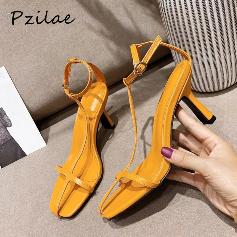 Женские босоножки на высоком каблуке Pzilae элегантные туфли с квадратным носком и
