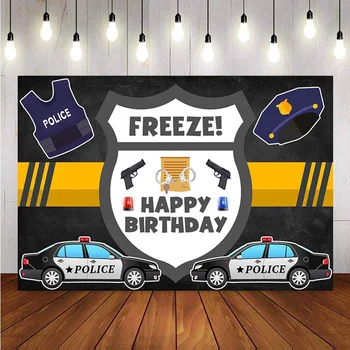 

Photography Backdrops Police Theme Birthday Party Backdrop Pistol Handcuffs Background Cool Boy Photo Studio Backdrop Photo Prop
