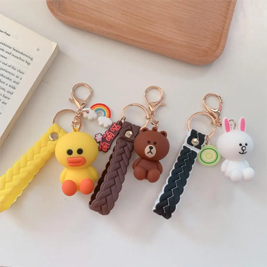 Brown Bear Duck Doll Key Chain Phone Lanyard Toys Bouquet Gift Plush Toy Stuffed Cat Doll Gift Cute Mobile Phone Lanyard