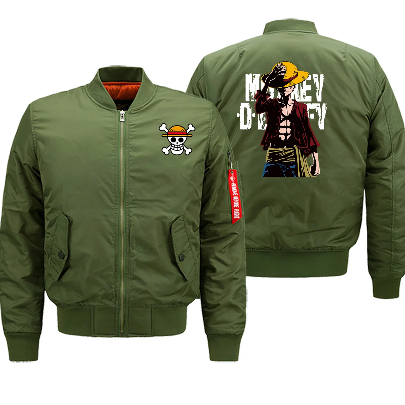 Winter Hot Sale Fashion Men Jackets Streetwear One Piece Luffy Cartoon Coat Thick Hip Hop Military Bomber Casual Zipper Jacket - Цвет: army green6