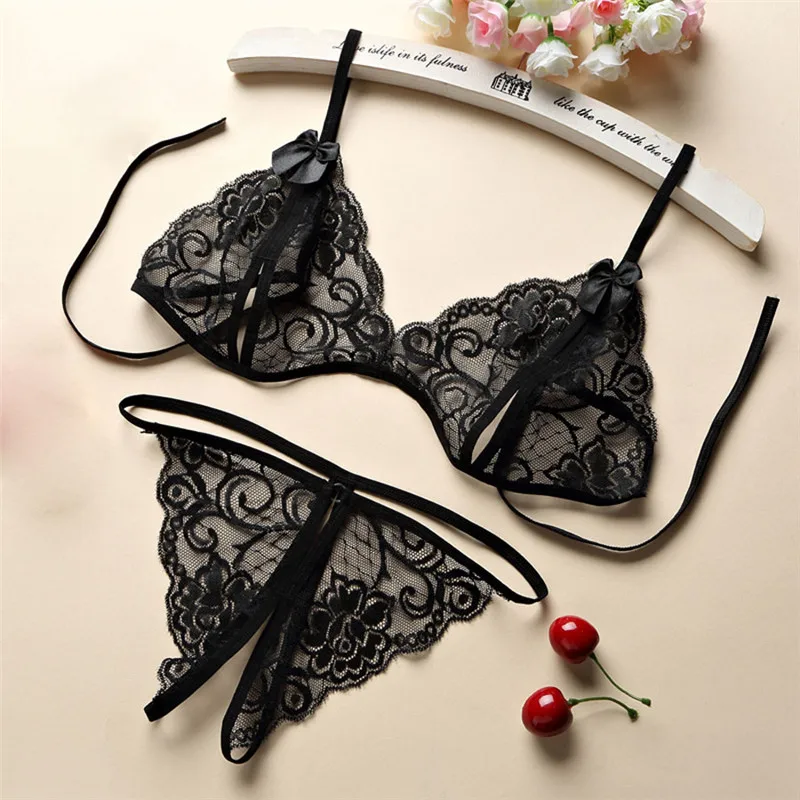 sexy bra panty Femme Sexy Lingerie Set Push Up Bra And Panty Set Lace Underwear Transparent Bra Set Bras For Women Conjunto Lenceria Vintage Bh ethika set