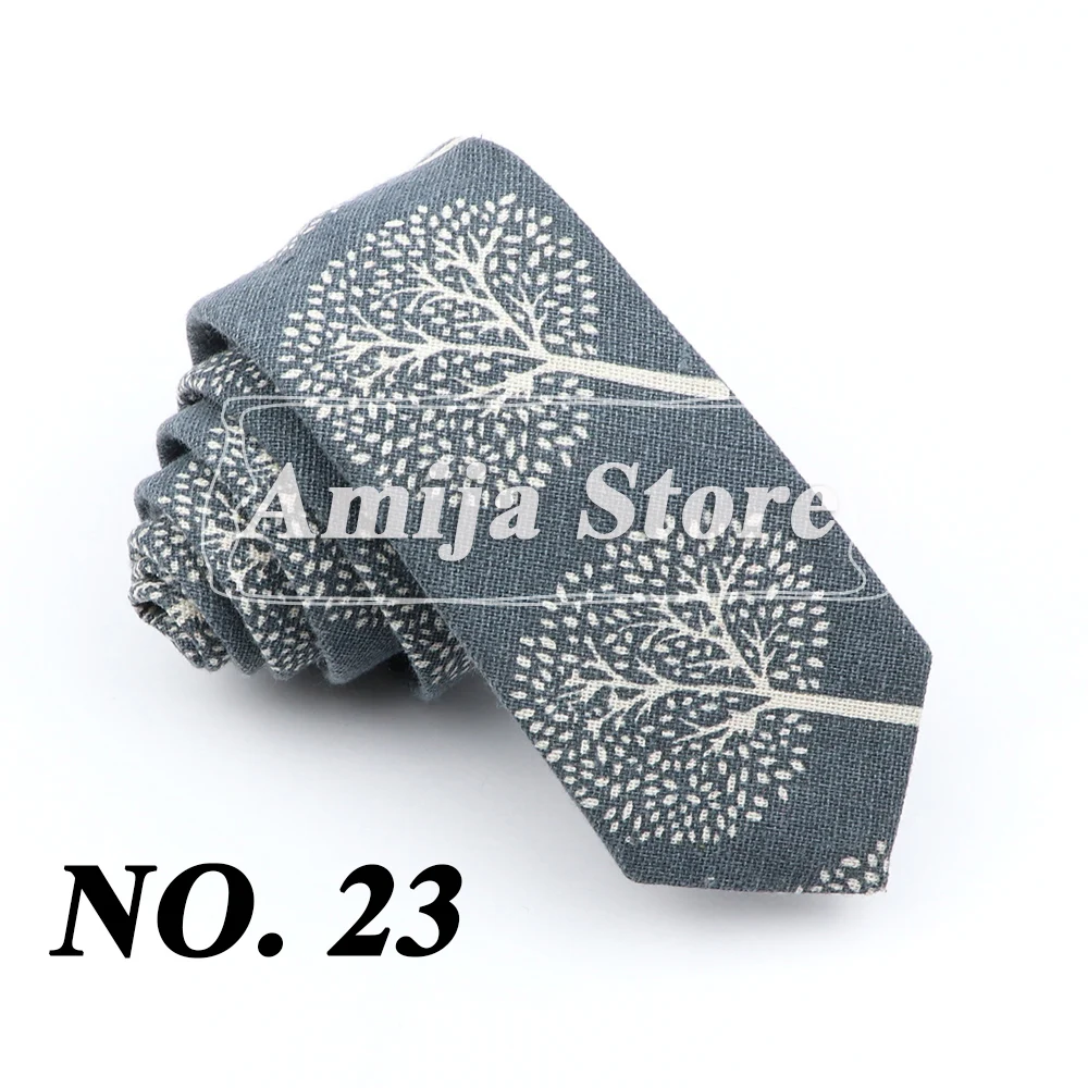 High Quality Cute Linen Cartoon Tie For Men Cat Polar Bear Watermelon Waves Printed Funny Gift Animal Narrow Striped Slim Cravat