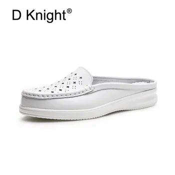 

Summer Casual Slippers Women Classic Cut-outs White Nurse Shoes Split Leather Lady Beach Sandal Flip Flops Shoes Plus Size 35-41