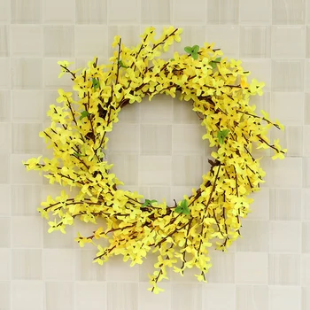 

1pc Artificial Primroses Winter Jasmine Wreath Yellow Flower Front Door Hanging Wreath Wedding Party Holiday Decorations