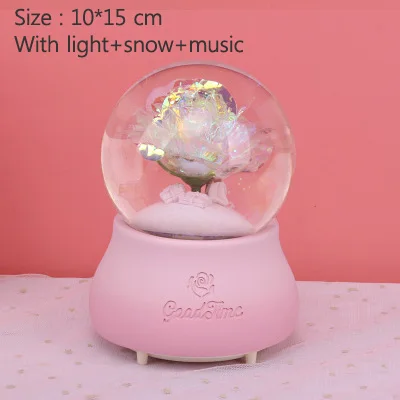 with snow-light Миниатюрная модель фигурки для украшения дома аксессуары музыкальная шкатулка из полимерного материала цветок розы Хрустальный шар стеклянный шар пейзаж - Цвет: with snow-light