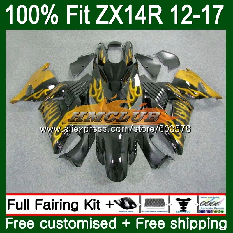 Инъекции для KAWASAKI ZX-14R 2012 2013 115CL. 109 ZX 14R ZZR1400 ZX14R для детей возрастом 12, 13, 14, 15, 16, 17, обтекатель ярко-желтого цвета - Цвет: No. 1